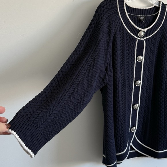 Talbots Cable Knit Cardigan Women 2Xp Navy Blue Career Old Money Quiet Luxury - Picture 1 of 9